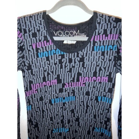 VOLCOM Womens Black Graphic Alphabet Long Sleeve Thermal Top Sz M - Picture 2 of 7